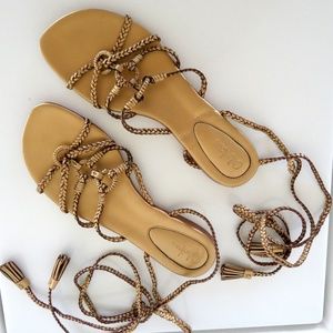 Cole Haan Gold Braided Gladiator Lace Up Sandal